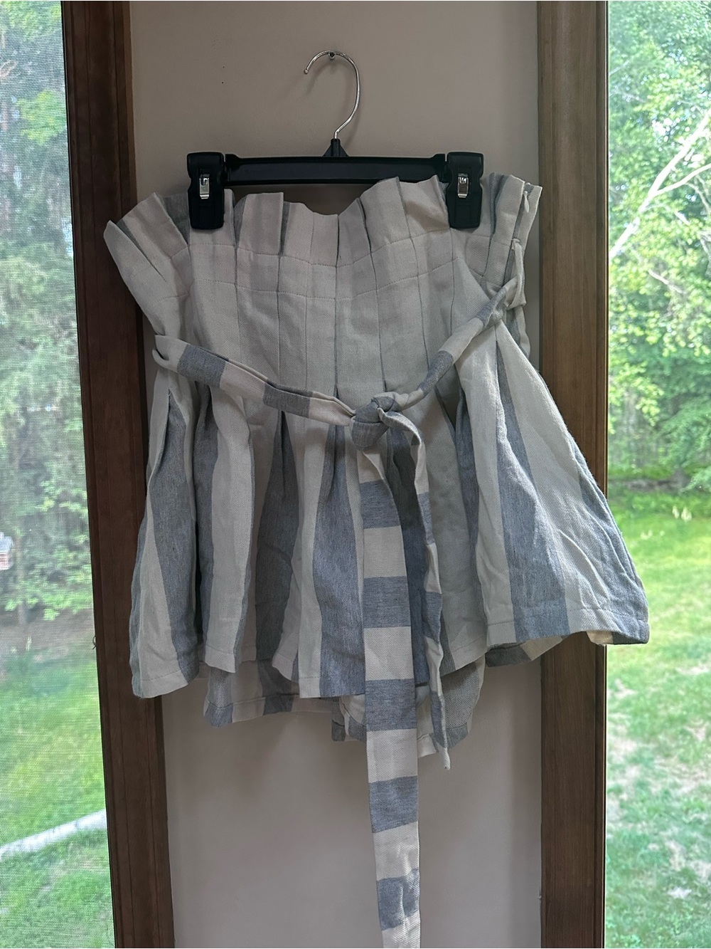 Cupshe Blue and White Striped Paperbag Waist Shorts with Tie